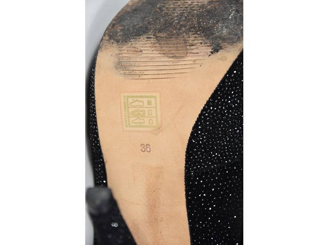 Autre Marque COSMOPARIS Open Walks Black Sequined Leather Pumps Silvery - view 8