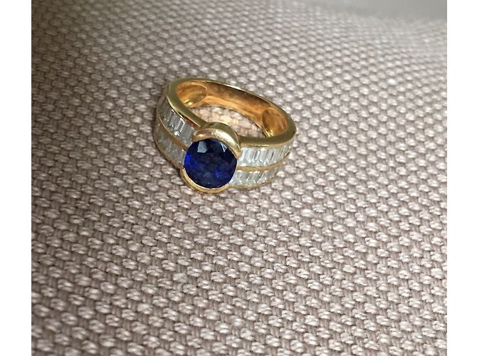 Autre Marque Anello in Zaffiro e Oro Giallo 18 Carati Blu - vista 2
