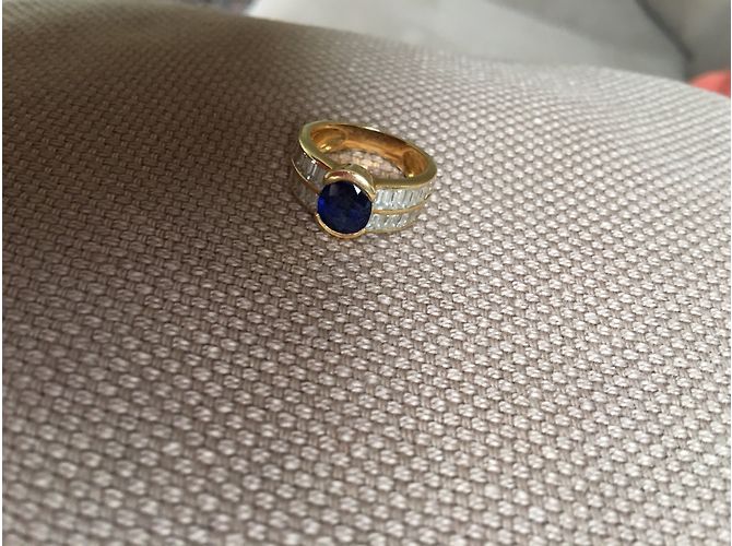 Autre Marque Anello in Zaffiro e Oro Giallo 18 Carati Blu - vista 3
