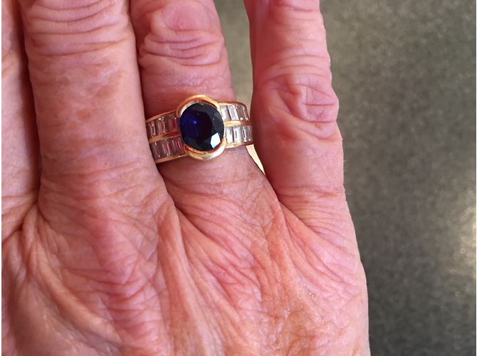 Autre Marque Anello in Zaffiro e Oro Giallo 18 Carati Blu - vista 5