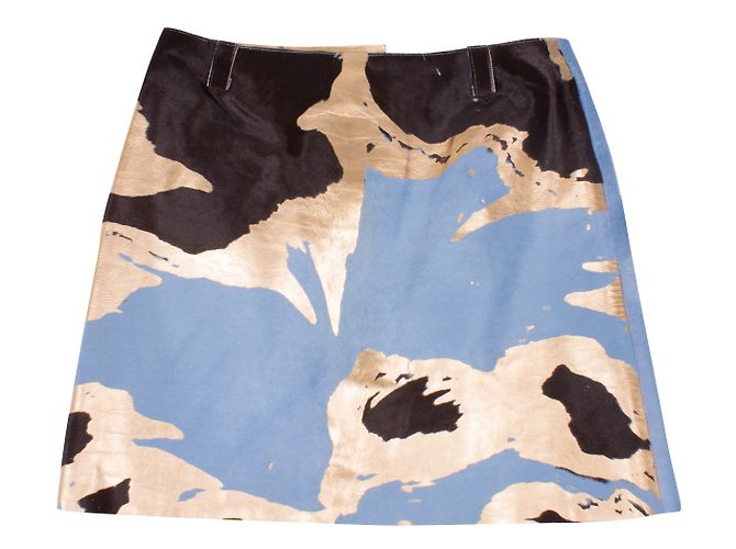 Falda de piel de becerro Chanel - azul claro / marrón / dorado - vista 2
