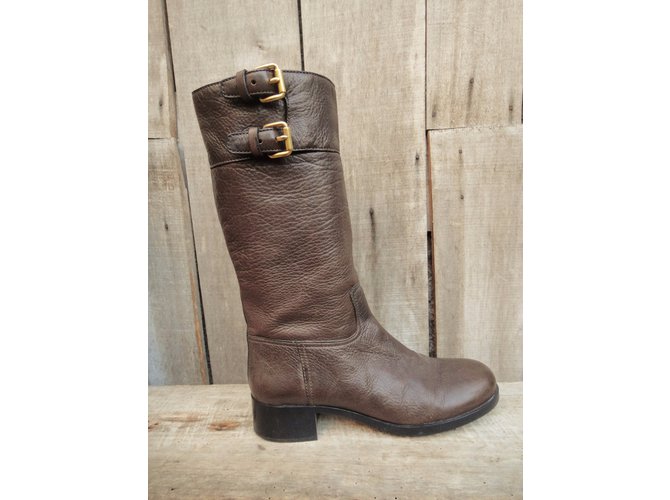 Botas de montar Prada de piel marrón Castaño - vista 3