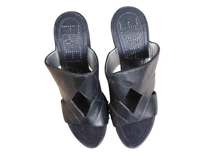 Sandali con tacco Free Lance in pelle e legno nero - vista 2