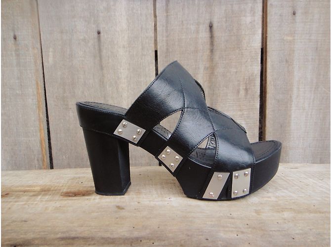 Sandali con tacco Free Lance in pelle e legno nero - vista 4
