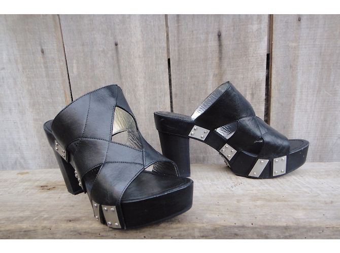 Sandali con tacco Free Lance in pelle e legno nero - vista 5