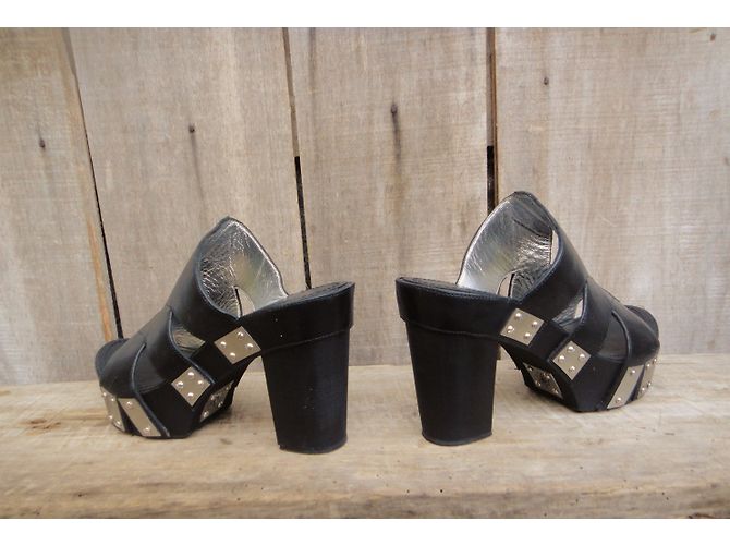 Sandali con tacco Free Lance in pelle e legno nero - vista 6