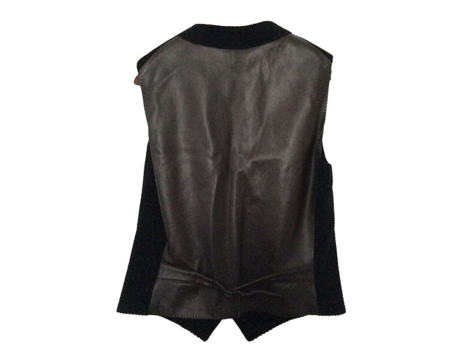 Chaleco Hermès de pana de algodón negro Castaño - vista 2
