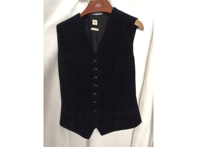 Chaleco Hermès de pana de algodón negro Castaño - vista 3
