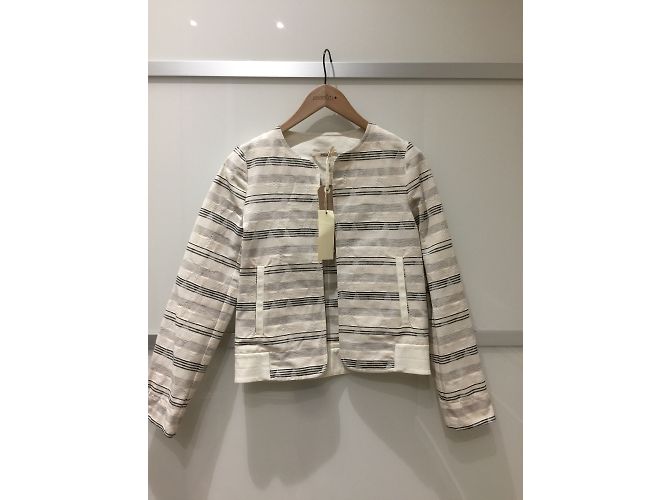 Giacca a righe Sessun in cotone nero e crema XS Crudo - vista 3