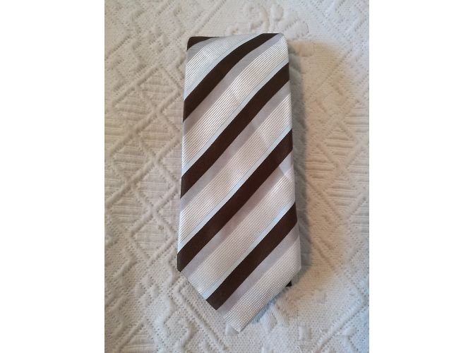 Cravatta Hugo Boss in seta beige marrone e azzurro a righe - vista 3