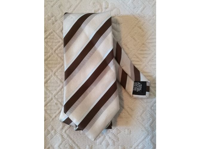 Cravatta Hugo Boss in seta beige marrone e azzurro a righe - vista 4