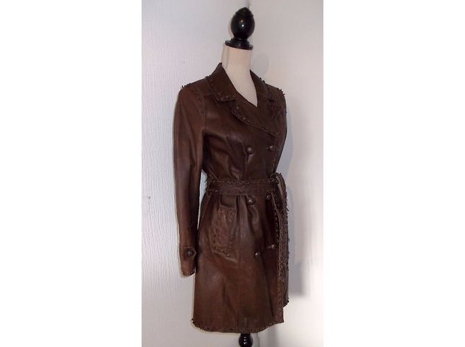 Autre Marque Gabardina Arturo Sapho de cuero marrón Marrón oscuro - vista 5
