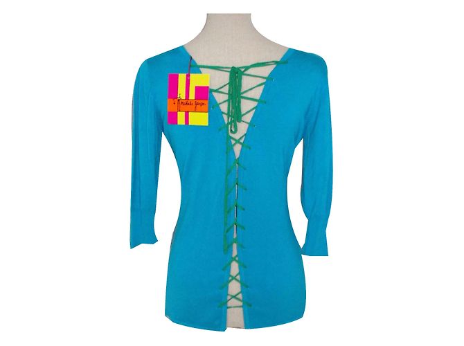 Autre Marque Nathalie Garçon Türkisfarbener Strickpullover Viscose 38FR Blau - Ansicht 2