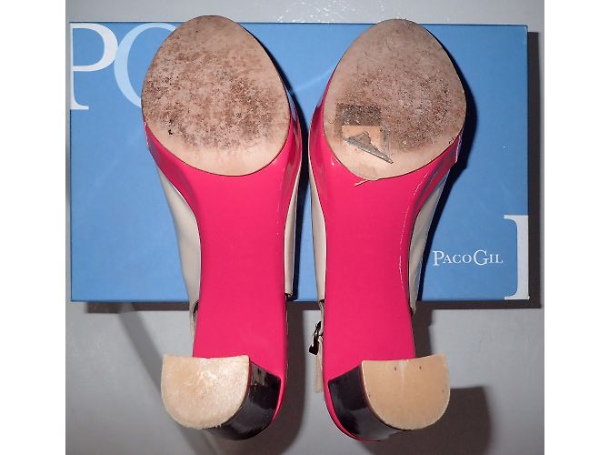 Sandali Peep Toe Paco Gil in Vernice Rosa Beige Blu Navy - vista 11
