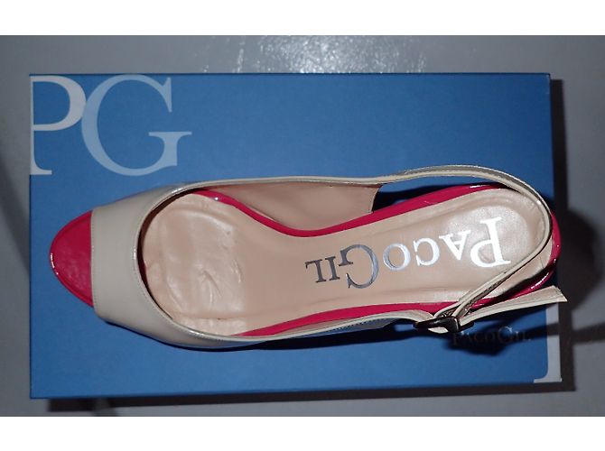 Sandali Peep Toe Paco Gil in Vernice Rosa Beige Blu Navy - vista 6