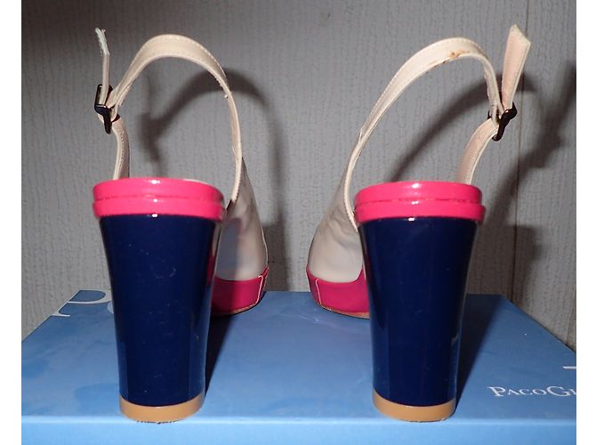 Sandali Peep Toe Paco Gil in Vernice Rosa Beige Blu Navy - vista 8