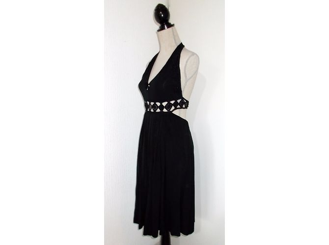 Abito Faust Nero in Viscosa con Scollo Halter e Perle - vista 3