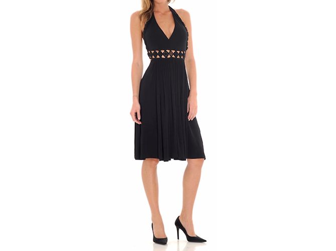 Abito Faust Nero in Viscosa con Scollo Halter e Perle - vista 4