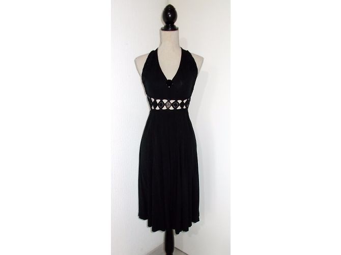 Abito Faust Nero in Viscosa con Scollo Halter e Perle - vista 5