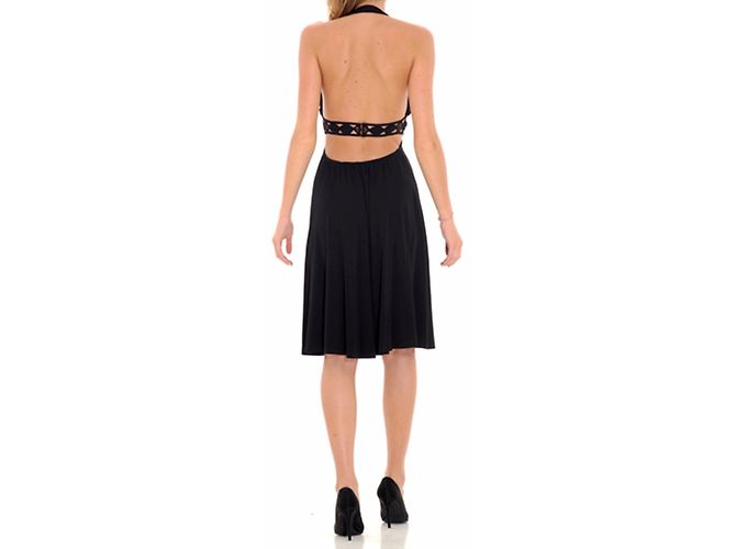 Abito Faust Nero in Viscosa con Scollo Halter e Perle - vista 6