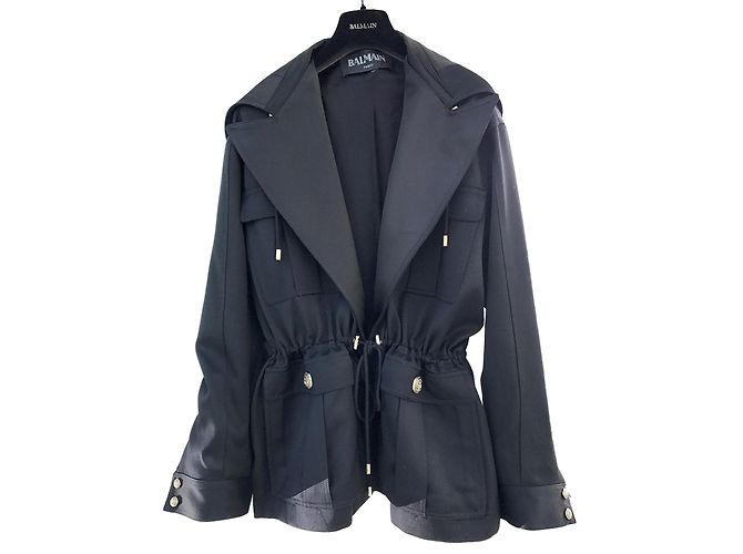 Giacca smoking con cappuccio Balmain nera in lana Nero - vista 2