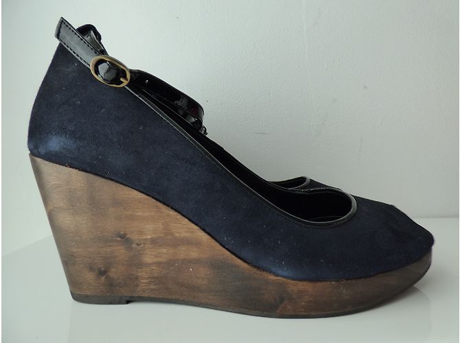 Décolleté con zeppa Comptoir Des Cotonniers in Pelle Blu Navy e Nero 41 Marrone scuro - vista 12
