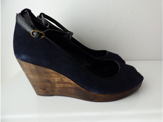Décolleté con zeppa Comptoir Des Cotonniers in Pelle Blu Navy e Nero 41 Marrone scuro - vista 13
