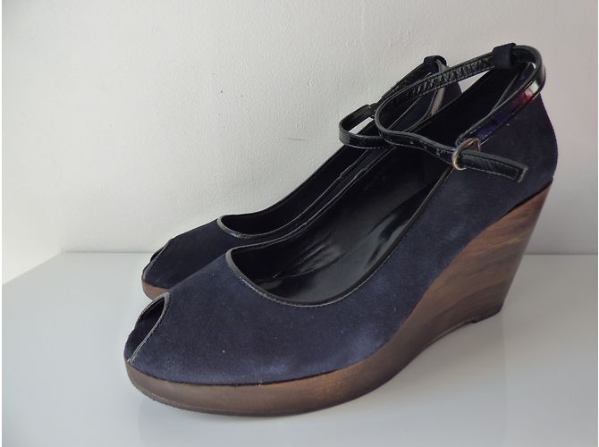 Décolleté con zeppa Comptoir Des Cotonniers in Pelle Blu Navy e Nero 41 Marrone scuro - vista 15