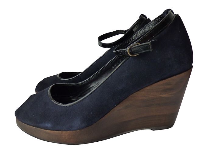 Décolleté con zeppa Comptoir Des Cotonniers in Pelle Blu Navy e Nero 41 Marrone scuro - vista 2