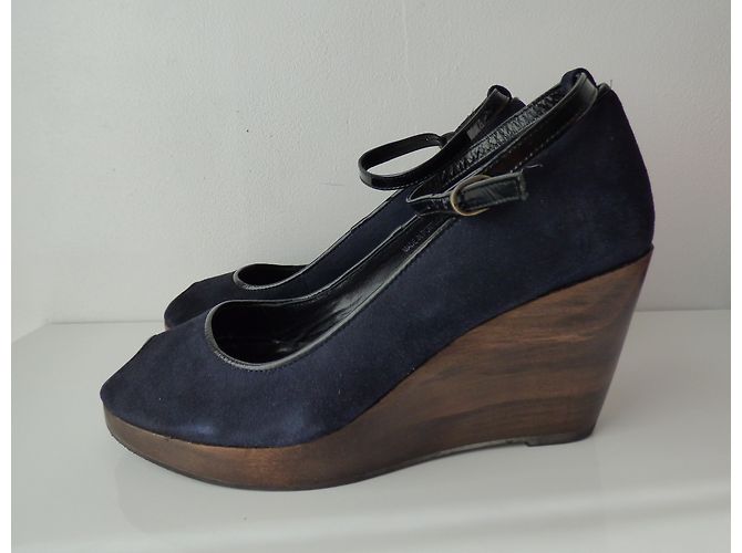 Décolleté con zeppa Comptoir Des Cotonniers in Pelle Blu Navy e Nero 41 Marrone scuro - vista 3