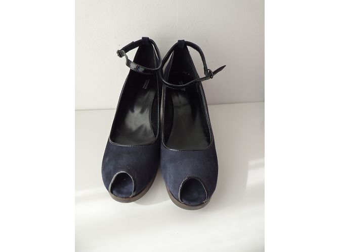 Décolleté con zeppa Comptoir Des Cotonniers in Pelle Blu Navy e Nero 41 Marrone scuro - vista 4