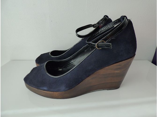 Décolleté con zeppa Comptoir Des Cotonniers in Pelle Blu Navy e Nero 41 Marrone scuro - vista 5