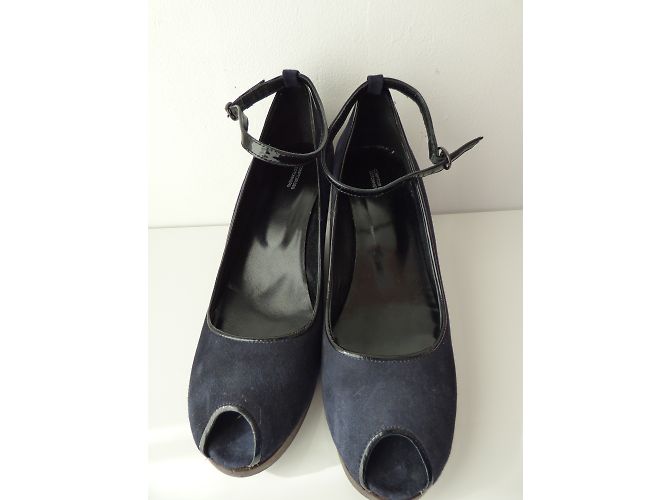 Décolleté con zeppa Comptoir Des Cotonniers in Pelle Blu Navy e Nero 41 Marrone scuro - vista 6