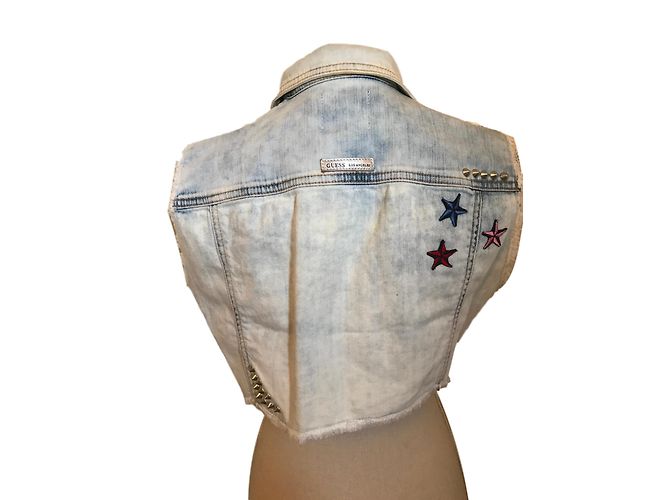 Guess Jeans ärmellose Jacke hellblau Baumwolle Größe M - Ansicht 2