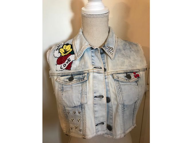 Guess Jeans ärmellose Jacke hellblau Baumwolle Größe M - Ansicht 3