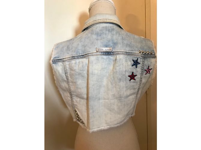 Guess Jeans ärmellose Jacke hellblau Baumwolle Größe M - Ansicht 4