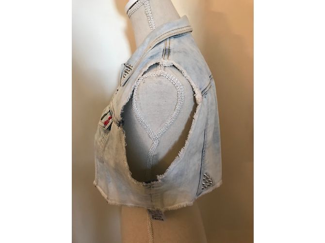 Guess Jeans ärmellose Jacke hellblau Baumwolle Größe M - Ansicht 5
