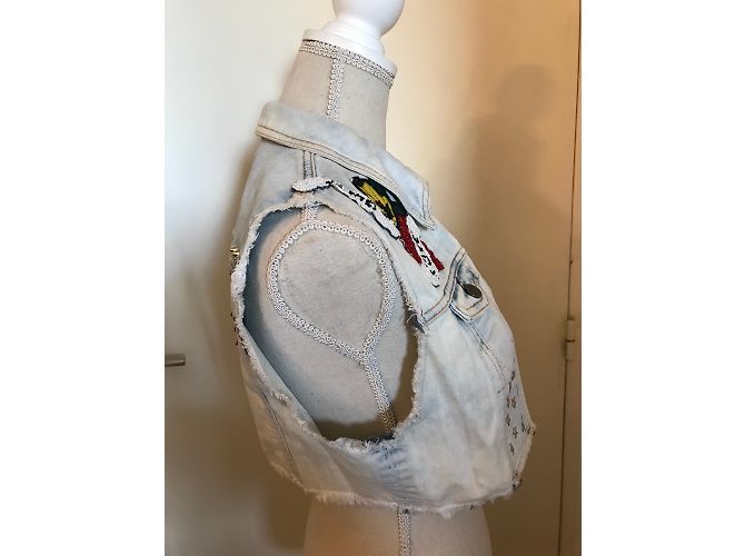 Guess Jeans ärmellose Jacke hellblau Baumwolle Größe M - Ansicht 6
