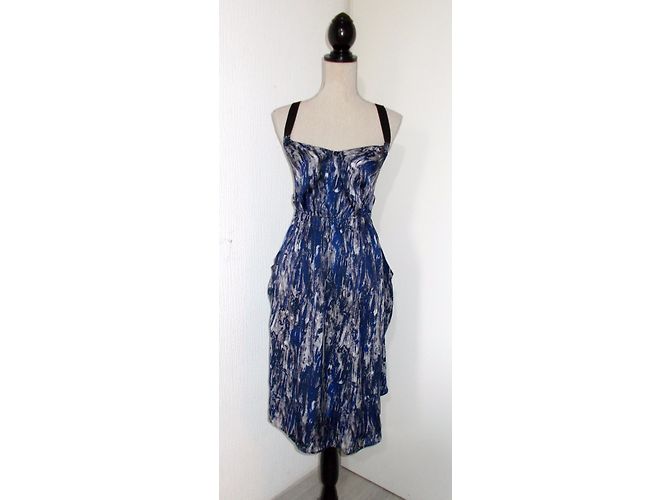 Autre Marque Dewi Seidenkleid Blau und Weiß Größe S Marineblau - Ansicht 3