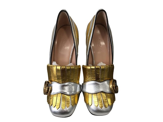 Décolleté Gucci Marmont in pelle argento e oro 34IT D'oro - vista 2