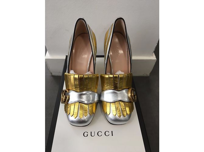 Décolleté Gucci Marmont in pelle argento e oro 34IT D'oro - vista 4