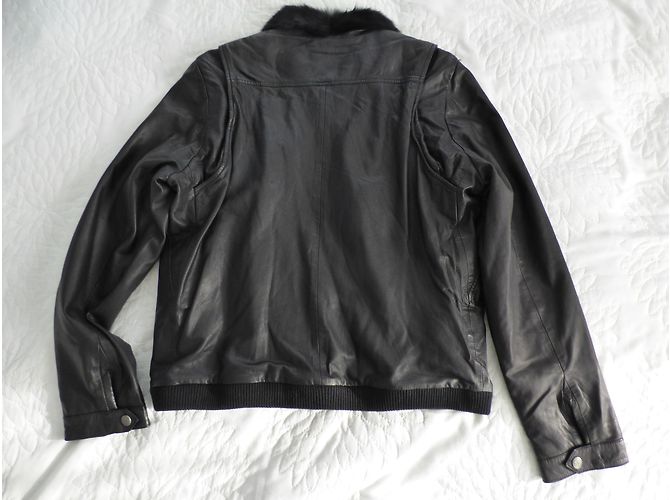 One step Black Lamb Leather Jacket with Rabbit Fur Collar - view 10