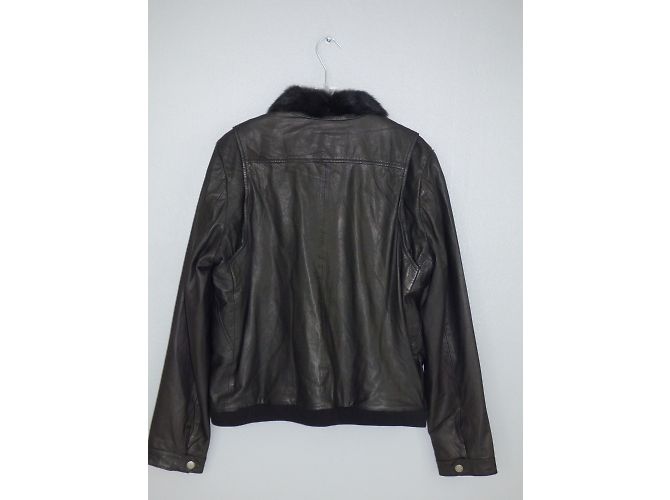 One step Black Lamb Leather Jacket with Rabbit Fur Collar - view 4