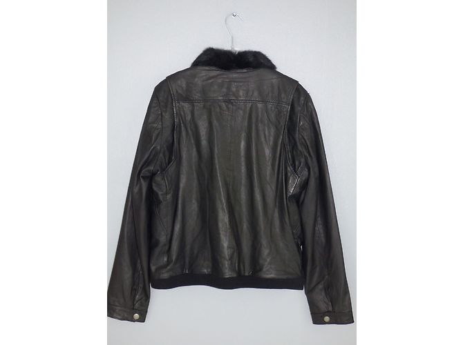 One step Black Lamb Leather Jacket with Rabbit Fur Collar - view 5