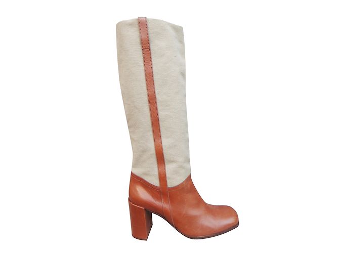Botas Robert Clergerie de Cuero y Lona Beige Camel Caramelo - vista 2