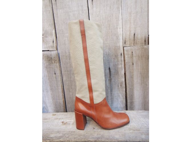 Botas Robert Clergerie de Cuero y Lona Beige Camel Caramelo - vista 4