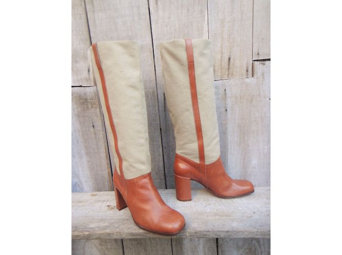 Botas Robert Clergerie de Cuero y Lona Beige Camel Caramelo - vista 5