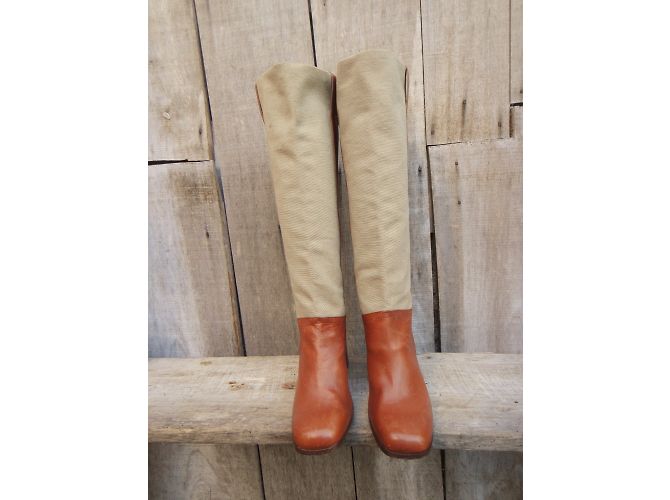 Botas Robert Clergerie de Cuero y Lona Beige Camel Caramelo - vista 7