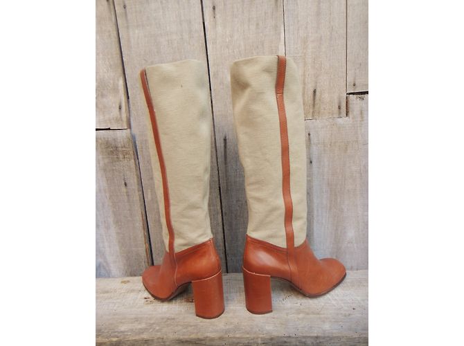 Botas Robert Clergerie de Cuero y Lona Beige Camel Caramelo - vista 8