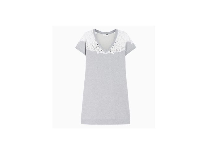 Autre Marque Twin Set Kurzes Kleid aus Baumwollfleece in Grau mit Guipure - Ansicht 5